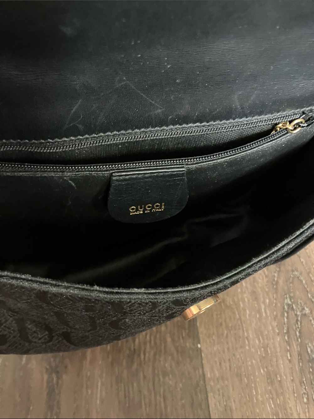 Gucci Black Leather & GG Jacquard Crossbody - Picture 6 of 7